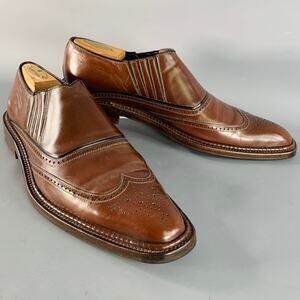 A. TESTONI Size 12 Brown Leather Perforated Wingtip Loafers